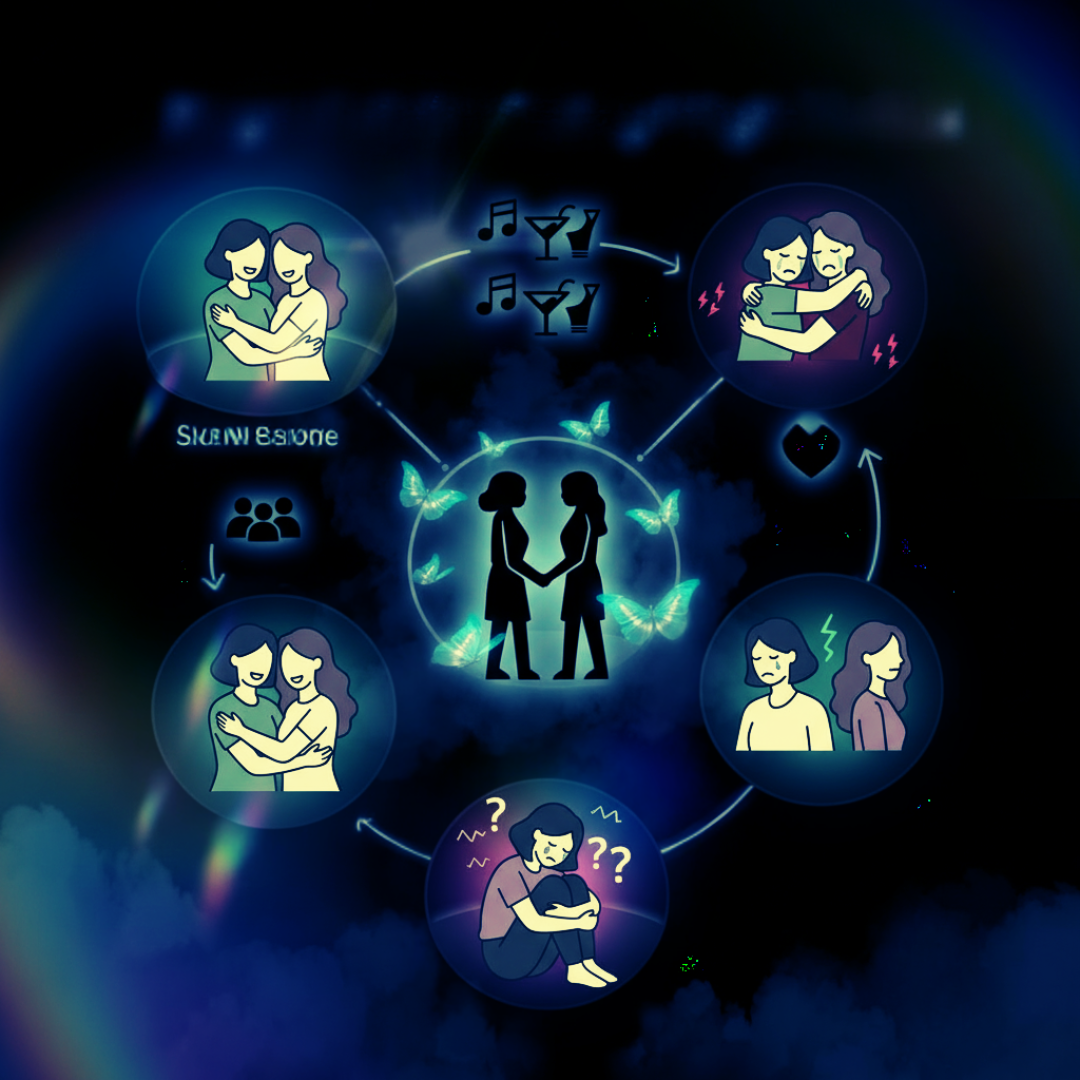 Der Kreislauf des Trauma Bonding – Love Bombing, Abwertung, Versöhnung – Infografik UNBOND